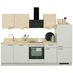 Küchenzeile Win/plan Mit Geräte 280 Cm Hellgrau/wildeiche