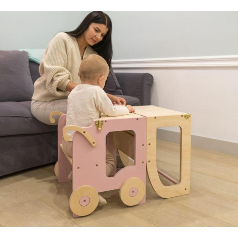 Hochstuhl Trolley Aus Holz Naturfarben/pink