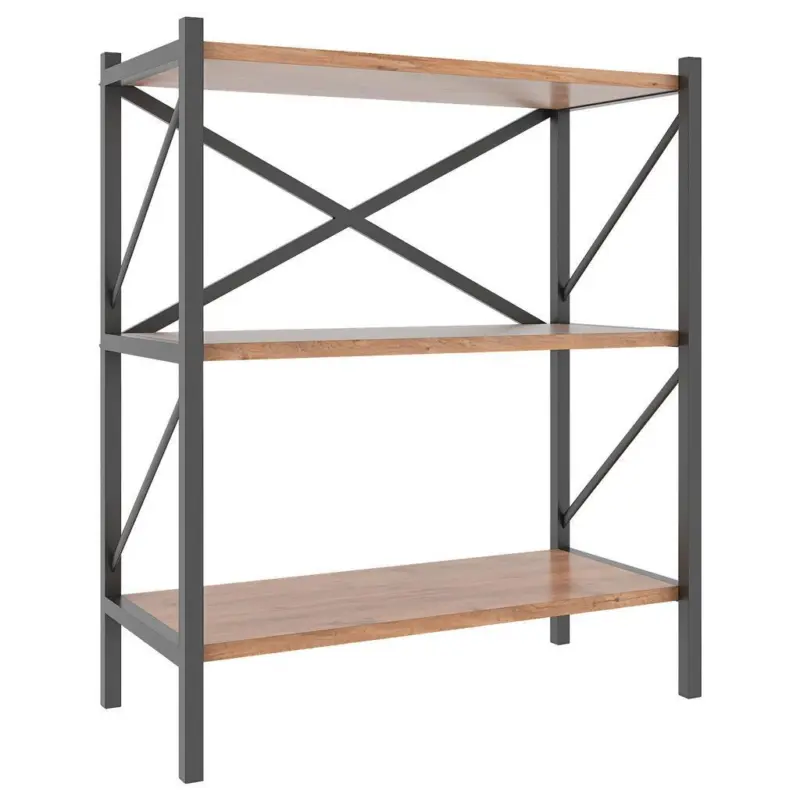 Regal Mit 3 Ablagen Insasi B: 66 Cm Eiche Dekor/schwarz