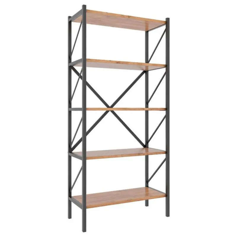 Regal Mit 5 Ablagen Insasi B: 66 Cm Eiche Dekor/schwarz