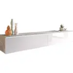 M&ouml;belix TV-Lowboard B: 180 cm Beton Optik/Wei&szlig; Hochglanz