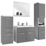 M&ouml;belix Badm&ouml;bel-set 5-tlg. Alba B: 140 Cm Wei&szlig; Matt/ Grau