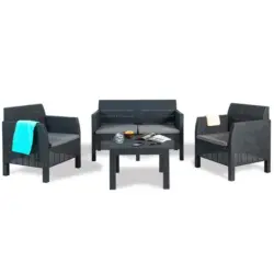 Loungegarnitur 4-tlg. Madrid Kunststoffgeflecht Mit Kissen