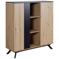 Highboard B: 110 cm Schwarz/Holz Dekor