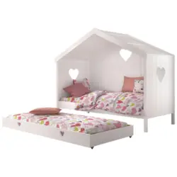 Hausbett Amori 90x200 cm Kiefer Wei&szlig; mit Schublade