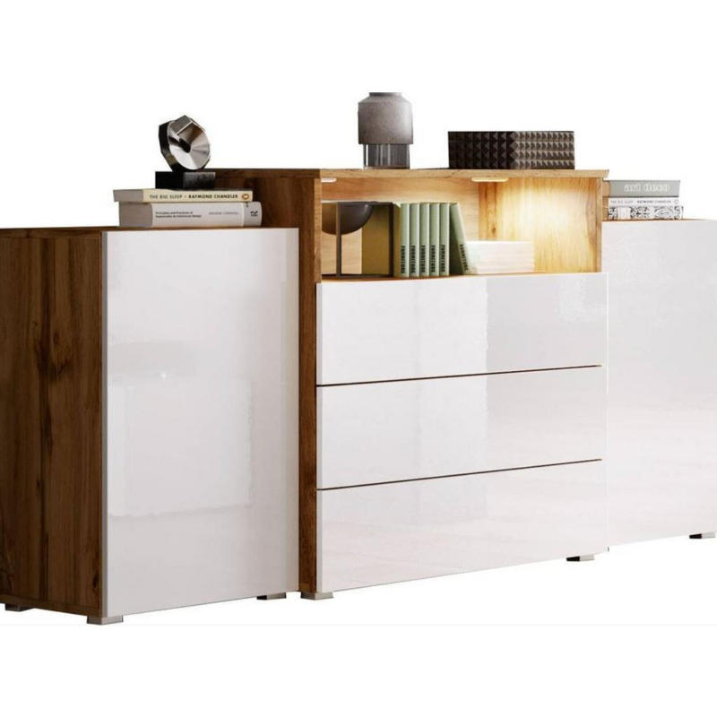 Sideboard Grifflos Mit Led 150cm Urban Iii ,weiß/eiche