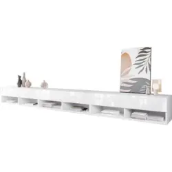 TV-Lowboard B: 300 cm Weiß/Weiß Hochglanz