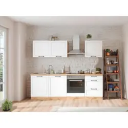 K&uuml;chenzeile Meran Mit Ger&auml;ten B: 240 Cm Wei&szlig;/eiche Dekor