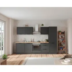Küchenzeile Meran Mit Geräte B: 300 Cm Grau/eiche Dekor