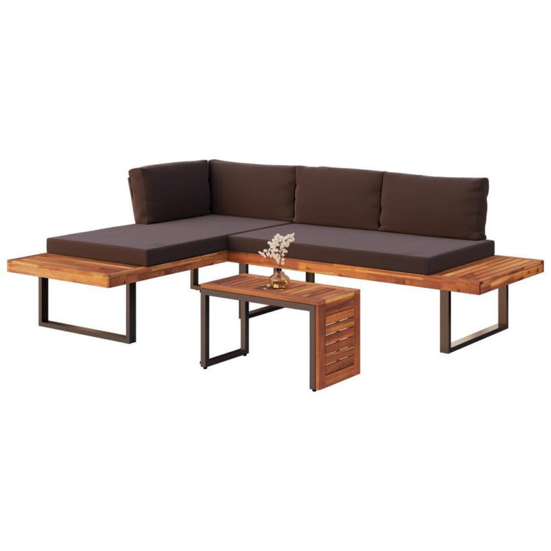 Loungegarnitur 3-tlg. Aus Holz/metall Mit Kissen