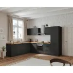 M&ouml;belix Einbauk&uuml;che Eckk&uuml;che M&ouml;belix Meran Mit Ger&auml;ten 240x300 Cm Grau/eiche Dekor