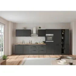 Küchenzeile Meran Mit Geräten B: 420 Cm Grau/eiche Dekor