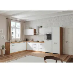 Einbauküche Eckküche Möbelix Meran Mit Geräten 240x360 Cm Weiß/eiche Dekor