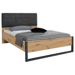 Bett Lederlook 140x200 Cm Tampa Anthrazit/eiche Dekor