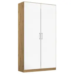 Drehtürenschrank B: 91 Cm Berlin Weiß/eiche Dekor