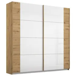 Schwebetürenschrank Artemis B: 181 Cm Weiß/eiche Dekor