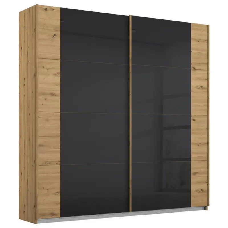 Schwebetürenschrank Artemis B: 181cm Anthrazit/Eiche Dekor