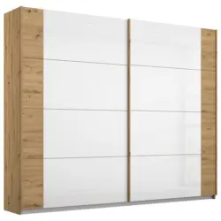 Schwebetürenschrank Artemis B: 226 cm Weiß/Eiche Dekor