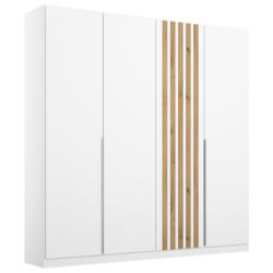 Drehtürenschrank 181 cm Lamella Weiß/Eiche Dekor