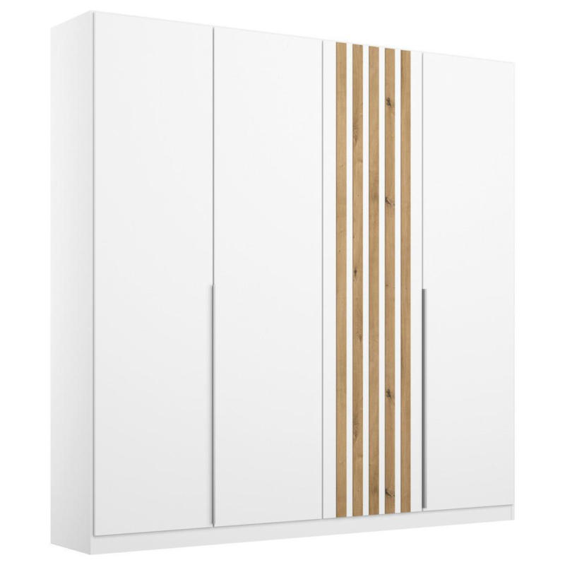 Drehtürenschrank 181 cm Lamella Weiß/Eiche Dekor