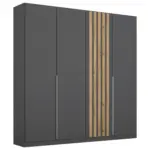 Möbelix Drehtürenschrank 181 cm Lamella Grau/Eiche Dekor