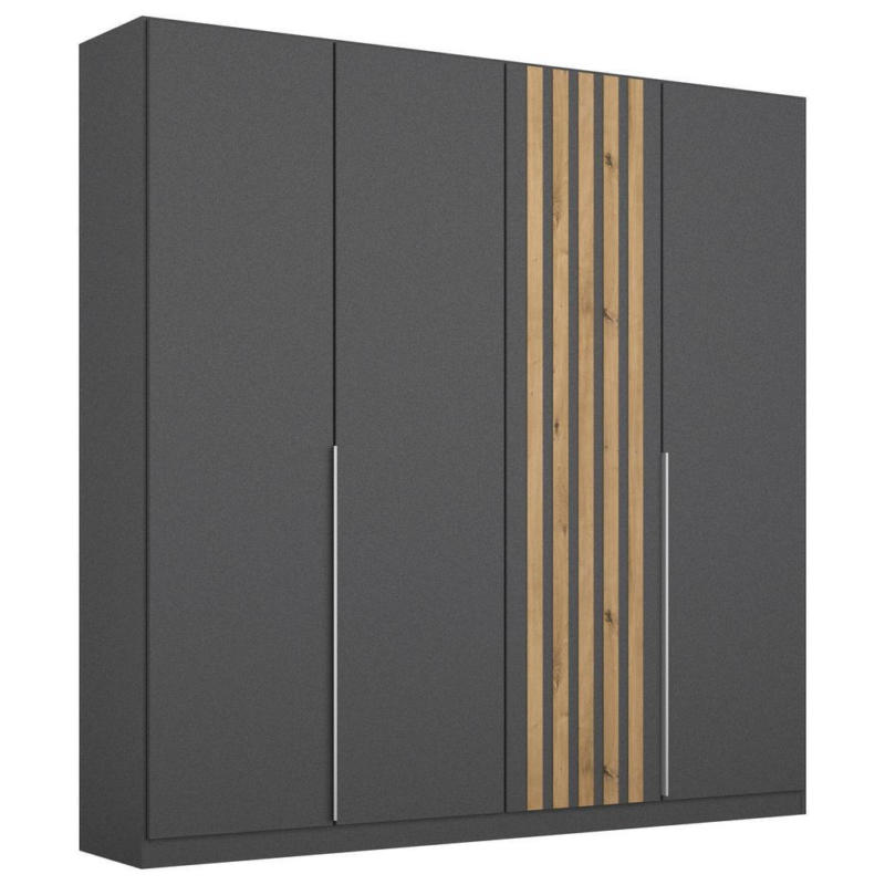 Drehtürenschrank 181 cm Lamella Grau/Eiche Dekor