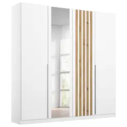 Dreht&uuml;renschrank B: 181 cm Lamella Wei&szlig;/Eiche Dekor