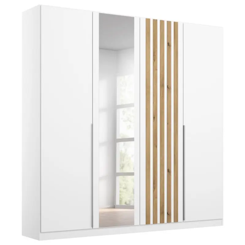 Dreht&uuml;renschrank B: 181 cm Lamella Wei&szlig;/Eiche Dekor