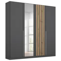 Drehtürenschrank 181 cm Lamella Grau/Eiche Dekor
