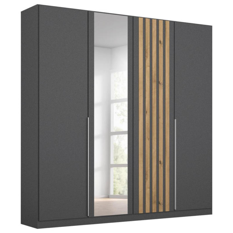 Drehtürenschrank 181 Cm Lamella Grau/eiche Dekor