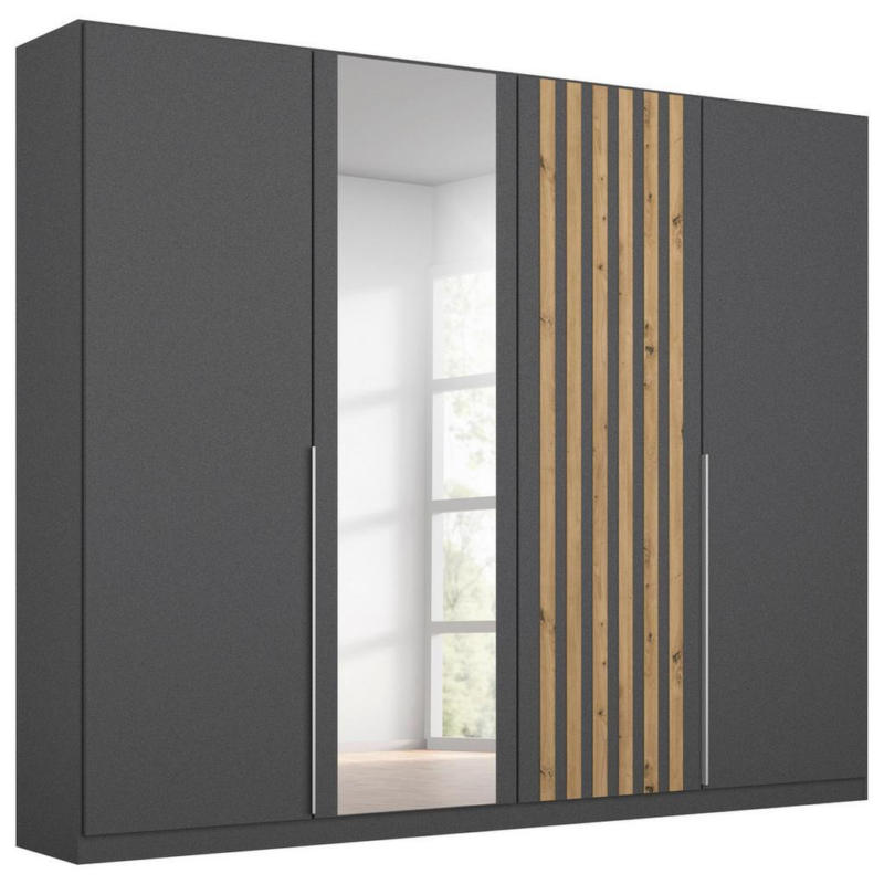 Drehtürenschrank 226 Cm Lamella Grau/eiche Dekor