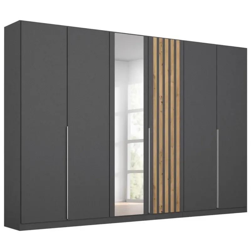 Drehtürenschrank 271 Cm Lamella Grau/eiche Dekor