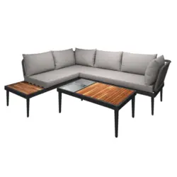 Loungegarnitur 3-Tlg. Basel aus Holz/Metall mit Kissen