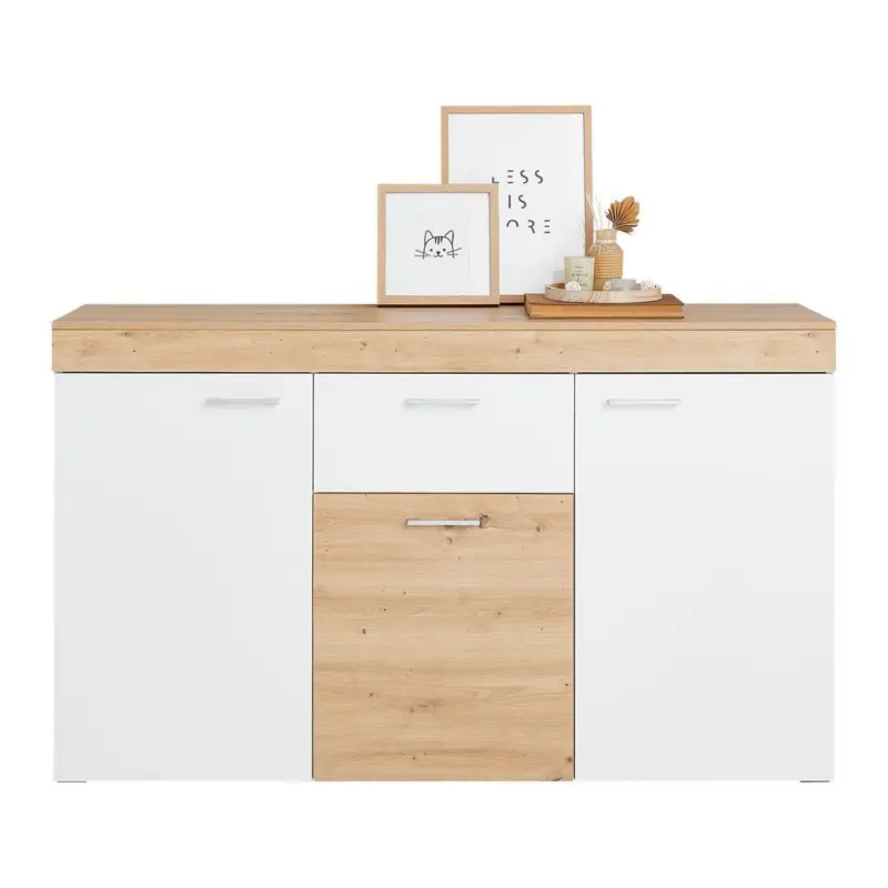 Sideboard 150 Cm Valencia Alpinweiß, Eiche Artisan