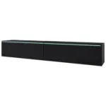 Möbelix TV-Lowboard B: 180 cm Schwarz mit Fischgräte und Beleuchtung