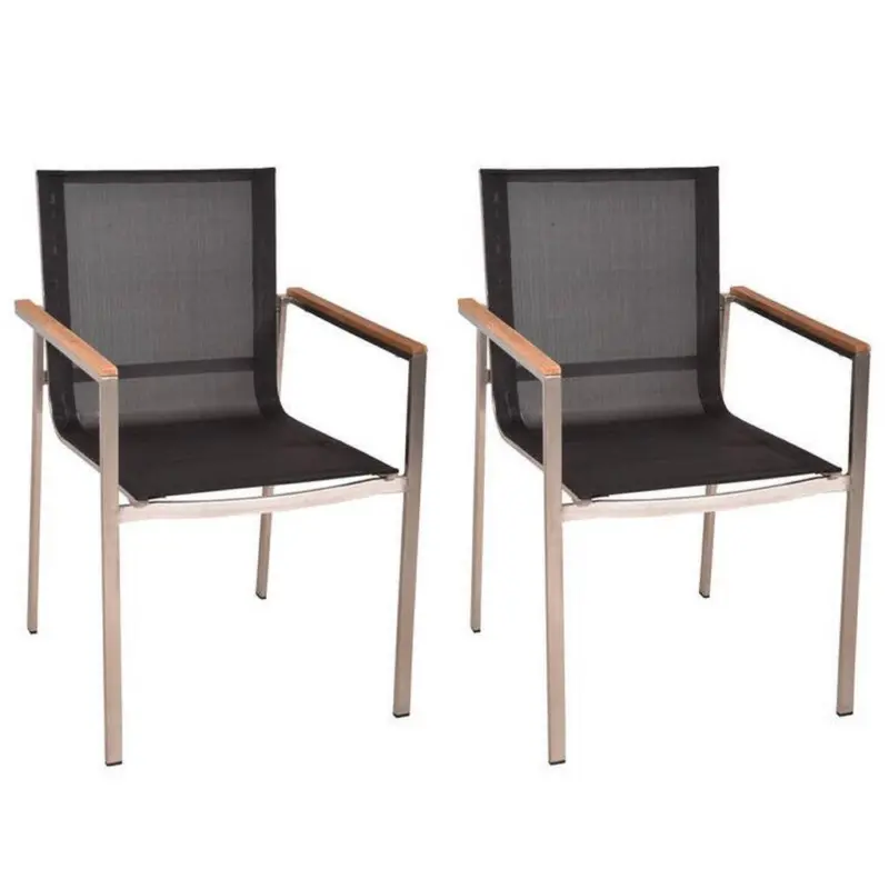 Gartenstuhl Stapelbar Denver 4er-Set Teakholz/Edelstahl