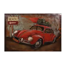 Metallbild Auto mit Gepäck 80x120 cm