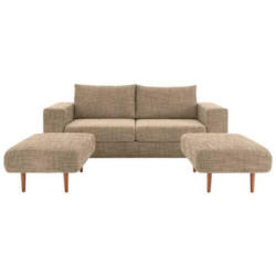 3-Sitzer-Sofa Looks mit Hocker In Braun + Beige