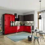 Möbelix Einbauküche Eckküche Möbelix Ip4050 ohne Geräte 320x185 cm Rot Hgl/Eiche