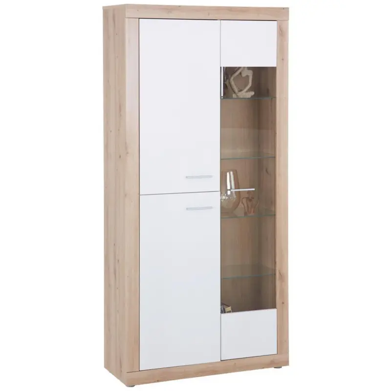 Vitrine Strada B: 90cm Weiß/Artisan Eiche Dekor