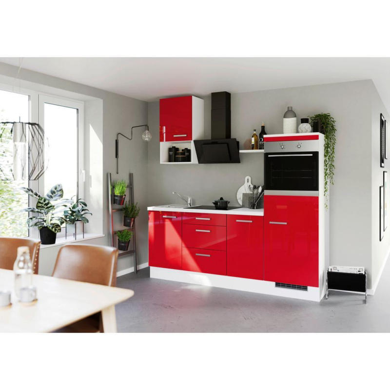 Einbauküche Küchenblock Möbelix Ip405 Rot/weiß B: 215 Cm