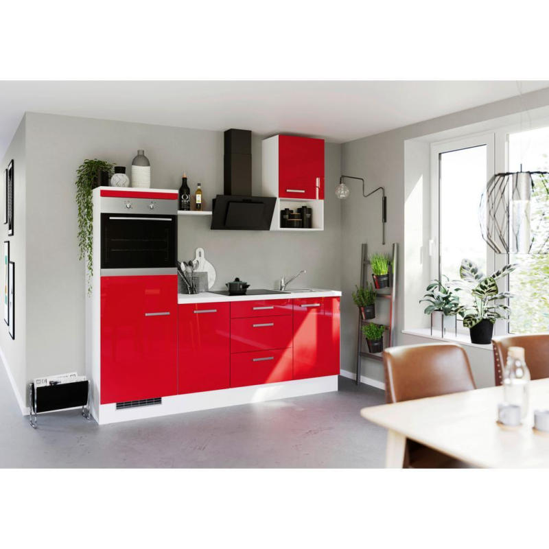 Einbauküche Küchenblock Möbelix Ip405 Rot/Weiß B: 215 cm