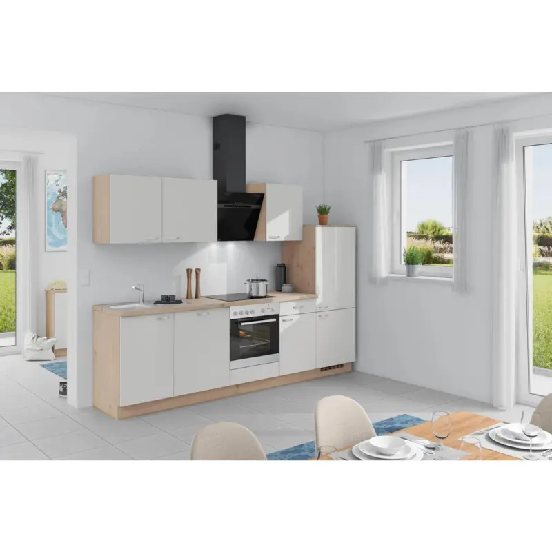 Küchenzeile Win M. Geräte 280 Cm Weiß / Wildeiche