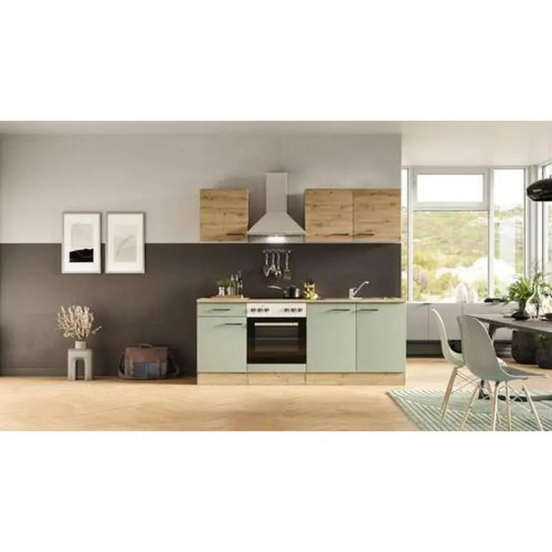 Einbauk&uuml;che K&uuml;chenblock M&ouml;belix Cara Eiche Artisan/Gr&uuml;n B: 210 cm