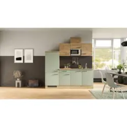 Einbauküche Küchenblock Möbelix Cara Eiche Artisan/Grün B: 210 cm