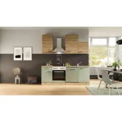 Einbauküche Küchenblock Möbelix Cara Eiche Artisan/Grün B: 220 cm