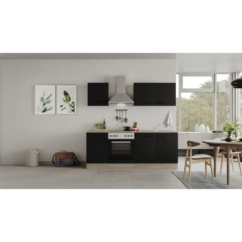 Einbauküche Küchenblock Möbelix Capri Eiche/Schwarz B: 210 cm