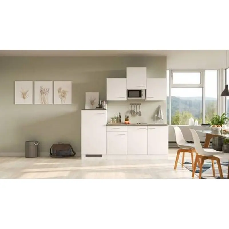 Einbauk&uuml;che K&uuml;chenblock M&ouml;belix Lucca Wei&szlig;/Graubraun B: 210 cm