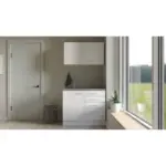 M&ouml;belix Minik&uuml;che Lucca Mit Sp&uuml;le 100 cm Wei&szlig;/Graubraun