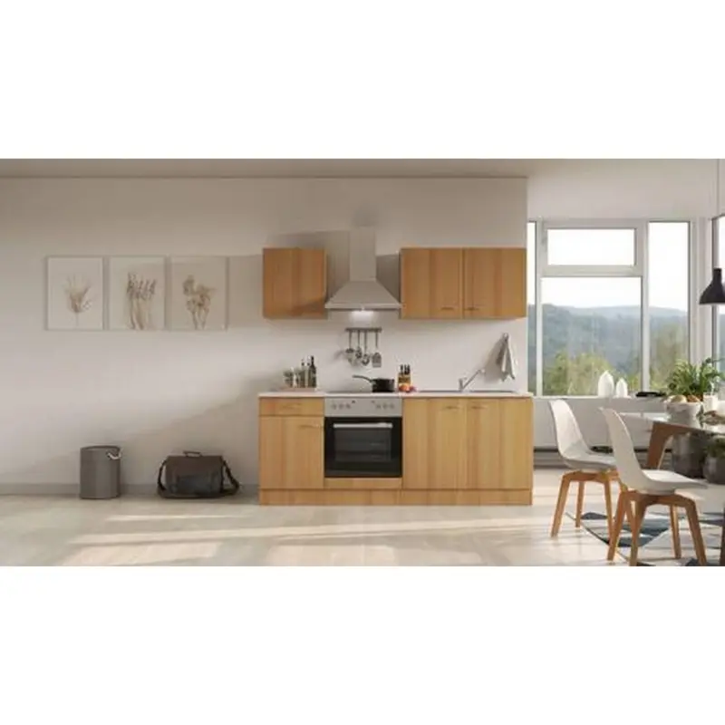 Einbauküche Küchenblock Möbelix Nano Buchefarben/Beige B: 210 cm